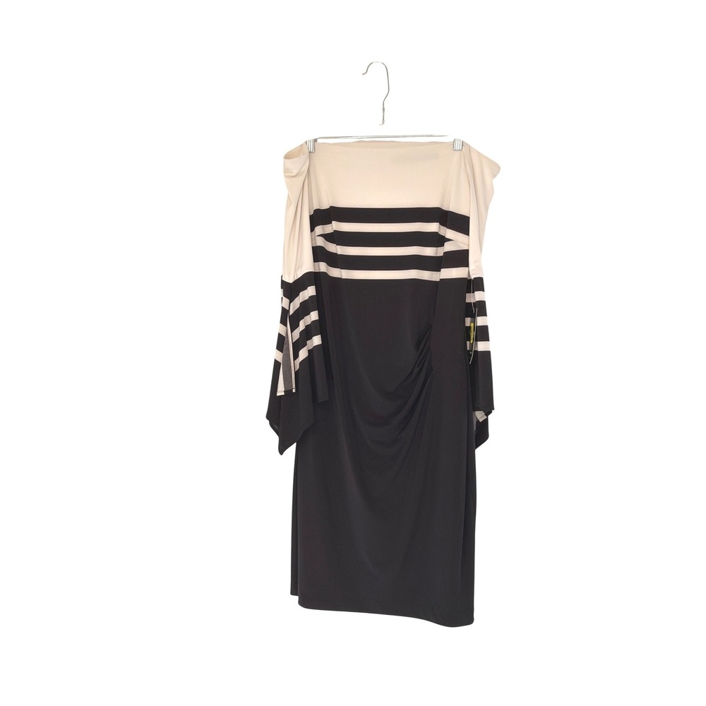 Ralph Lauren Dress Women's‎ Black White Striped Bell Sleeve Ruched Dress Size 10
